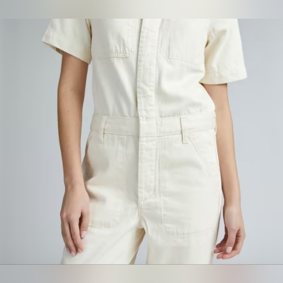EVERLANE The Short Sleeve Denim Overall In Seeded Ecru Size 6 - Picture 9 of 15